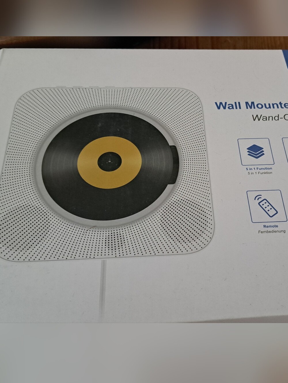 Wall Mounted CD Player - White with Black & Gold Disc Accent